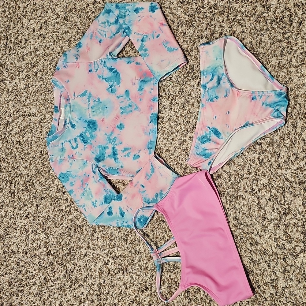 Cat & Jack Girls Tie Dye Size XS(4/5) 3 Piece Bathing Suit
